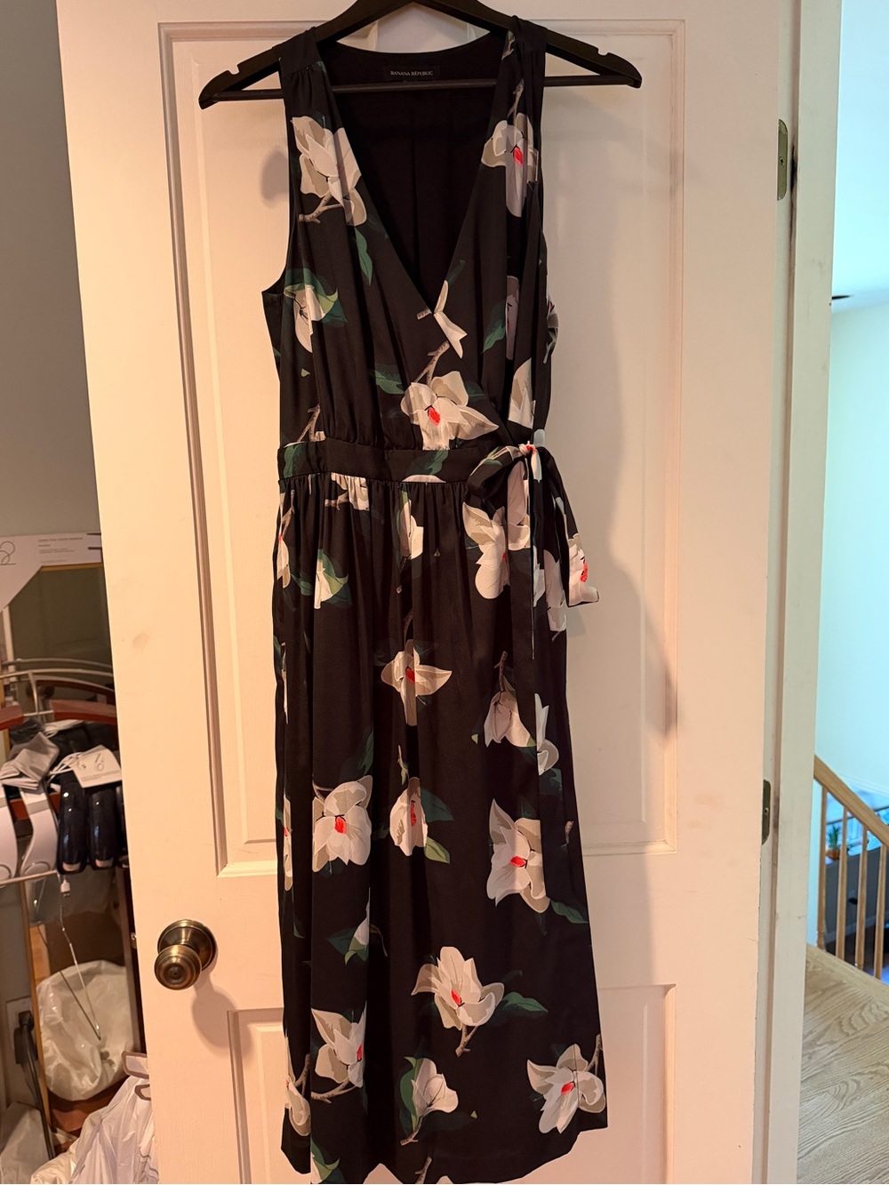Banana Republic Black and White Floral Wrap Maxi Dress